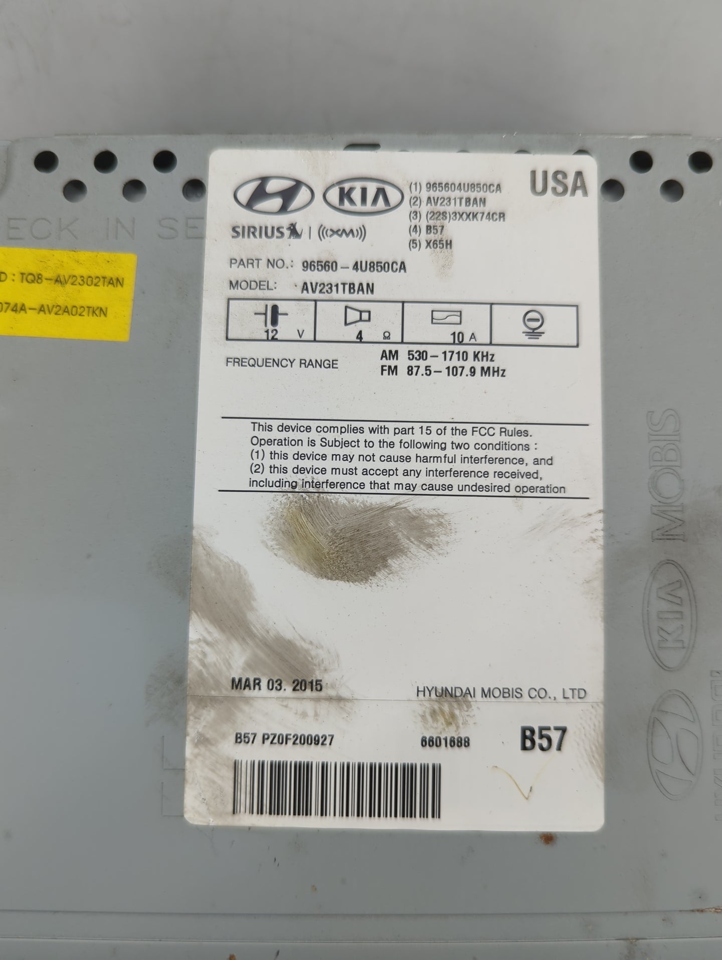 2014-2016 Kia Optima Radio AM FM Cd Player Receiver Replacement P/N:96560-4U850CA AV231TBAN, 965604U850CA Fits Fits 2014 201