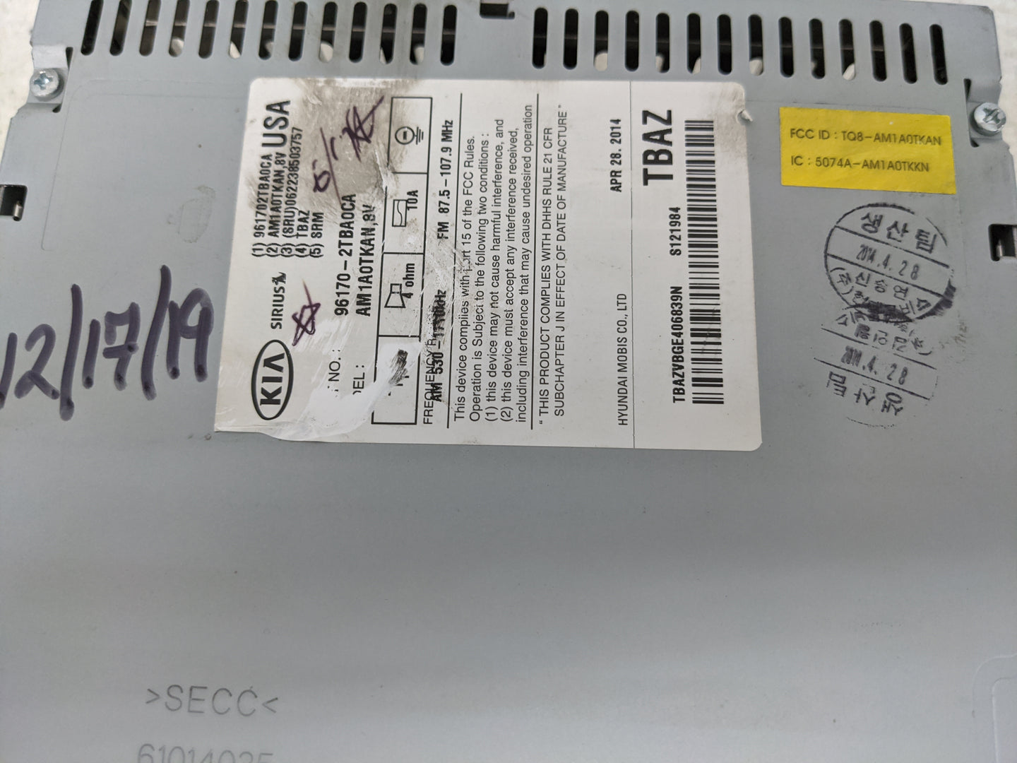 2015 Kia Optima Radio AM FM Cd Player Receiver Replacement P/N:96170-2TBA0CA AM1A0TKAN, TQ8-AM1A0TKAN, 5074A-AM1A0TKKN Fits 