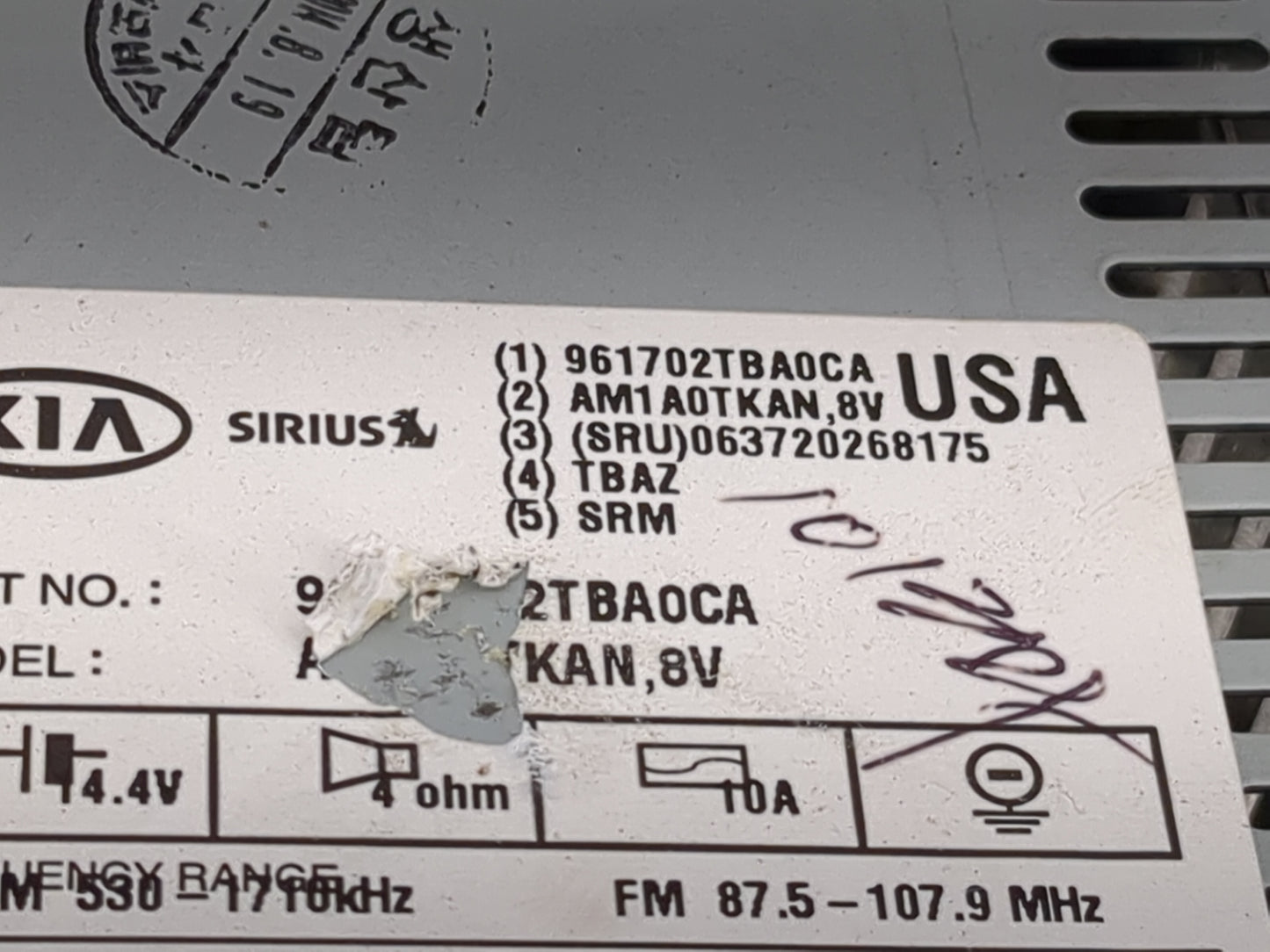 2015 Kia Optima Radio AM FM Cd Player Receiver Replacement P/N:961702TBA0CA AM1A0TKAN,8V, 96220-2T, 961602TAA1 Fits OEM Used