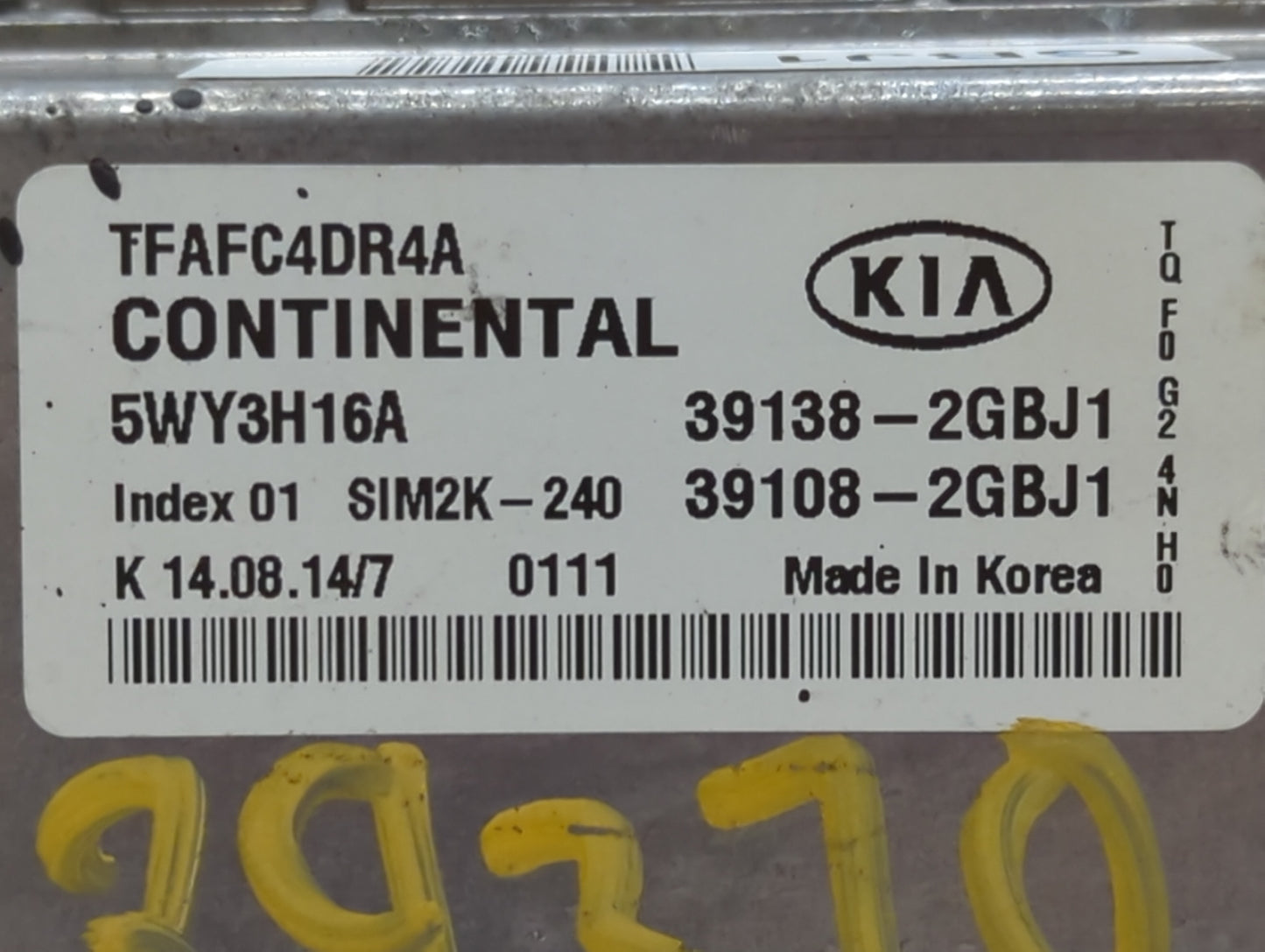 2015 Kia Optima PCM Engine Control Computer ECU ECM PCU OEM P/N:39108-2GBJ1 39138-2GBJ1 Fits OEM Used Auto Parts - Oemusedau