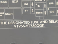 2014-2015 Kia Optima Fusebox Fuse Box Panel Relay Module P/N:91259-2T010 91955-2T730 Fits Fits 2014 2015 OEM Used Auto Parts
