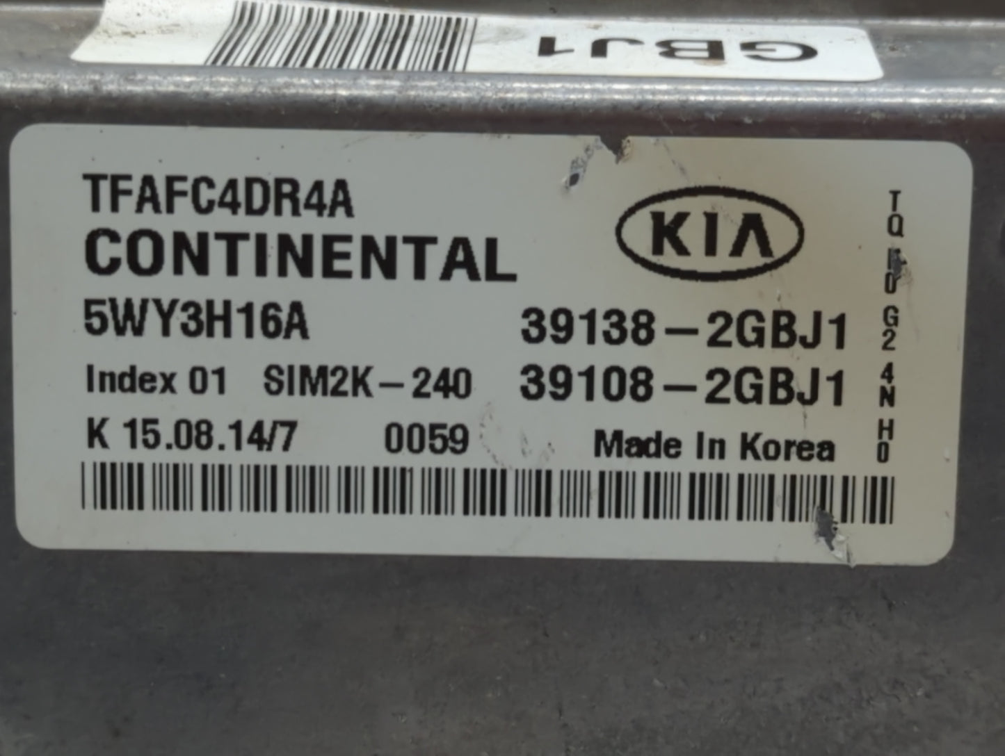 2015 Kia Optima PCM Engine Control Computer ECU ECM PCU OEM P/N:39138-2GBJ1 Fits OEM Used Auto Parts - Oemusedautoparts1.com