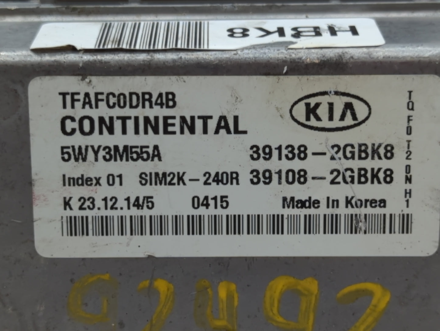 2015 Kia Optima PCM Engine Control Computer ECU ECM PCU OEM P/N:39138-2GBK8 39108-2GBK8 Fits OEM Used Auto Parts - Oemusedau