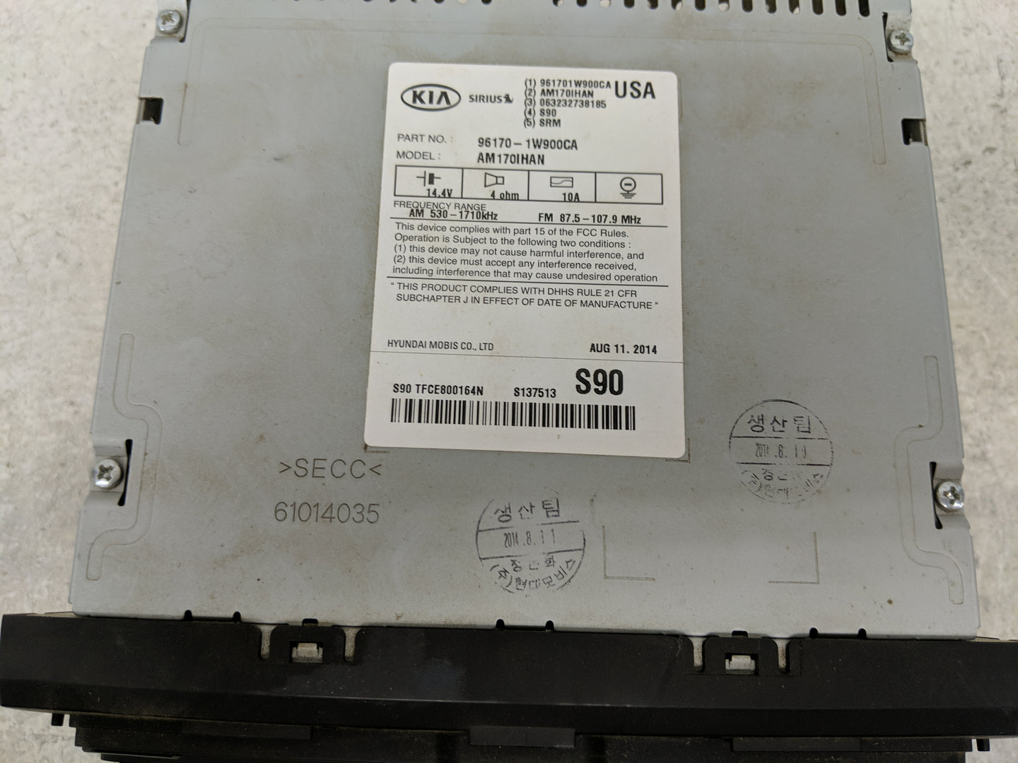 2012-2015 Kia Rio Radio AM FM Cd Player Receiver Replacement P/N:96170-1W900CA Fits Fits 2012 2013 2014 2015 OEM Used Auto P