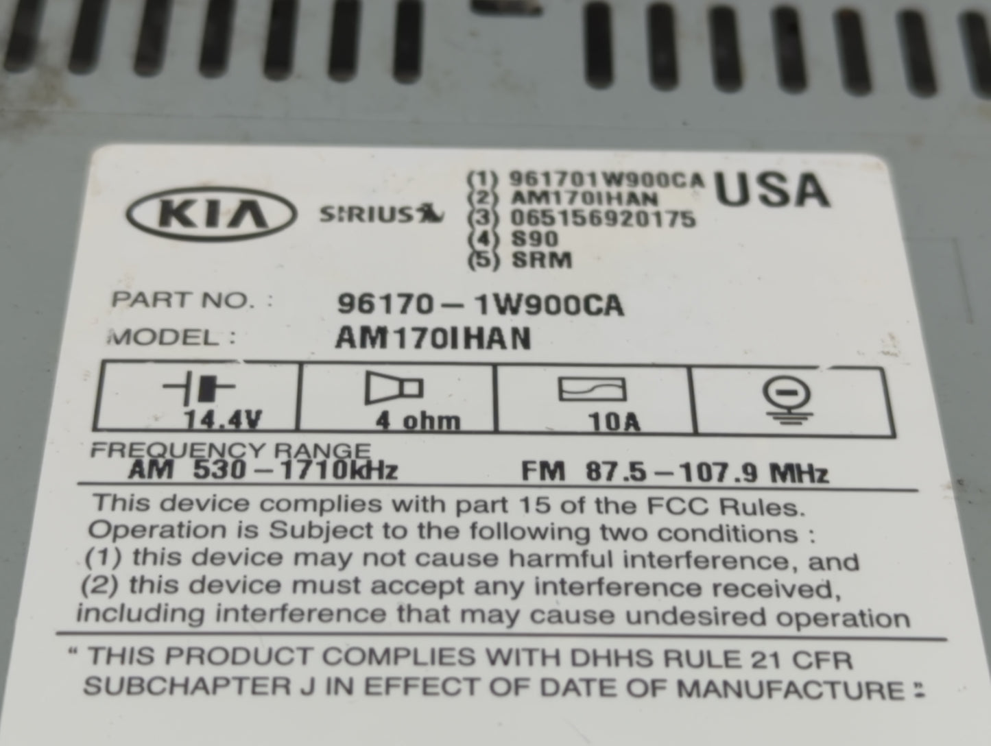 2012-2015 Kia Rio Radio AM FM Cd Player Receiver Replacement P/N:96170-1W900CA Fits Fits 2012 2013 2014 2015 OEM Used Auto P
