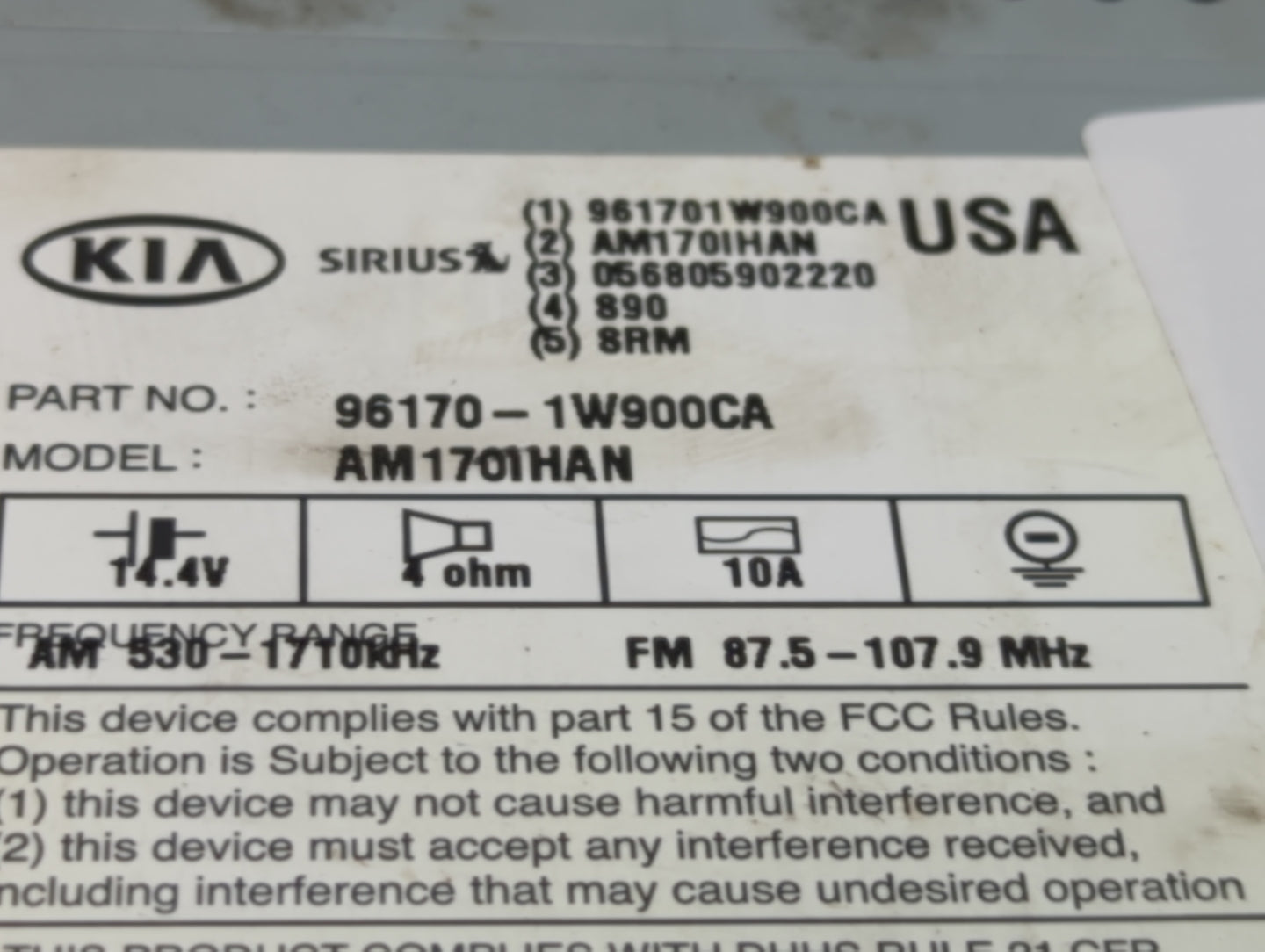 2012-2015 Kia Rio Radio AM FM Cd Player Receiver Replacement P/N:96170-1W950CA 96170-1W900CA Fits Fits 2012 2013 2014 2015 O