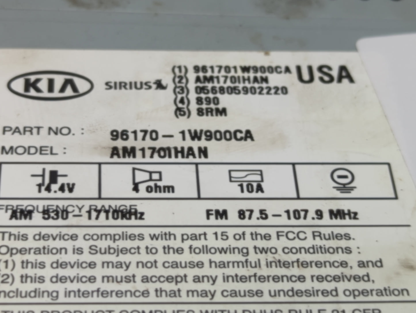 2012-2015 Kia Rio Radio AM FM Cd Player Receiver Replacement P/N:96170-1W950CA 96170-1W900CA Fits Fits 2012 2013 2014 2015 O