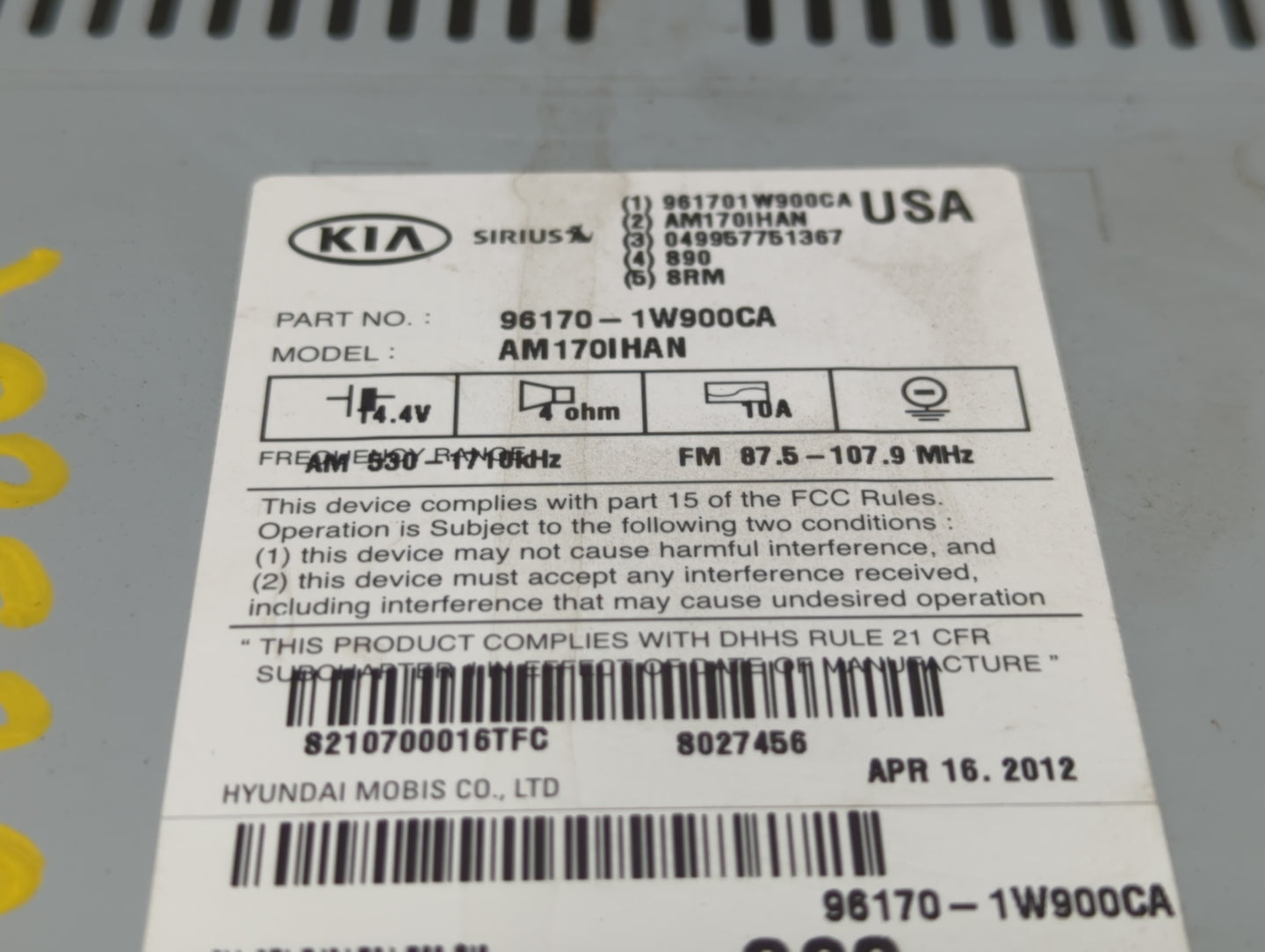 2012-2015 Kia Rio Am Fm Cd Player Radio Receiver - Oemusedautoparts1.com
