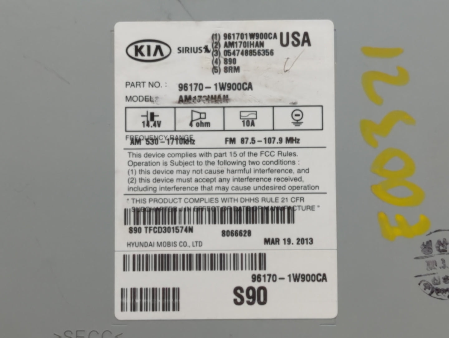 2012-2015 Kia Rio Radio AM FM Cd Player Receiver Replacement P/N:96170-1W950CA 96170-1W900CA Fits Fits 2012 2013 2014 2015 O