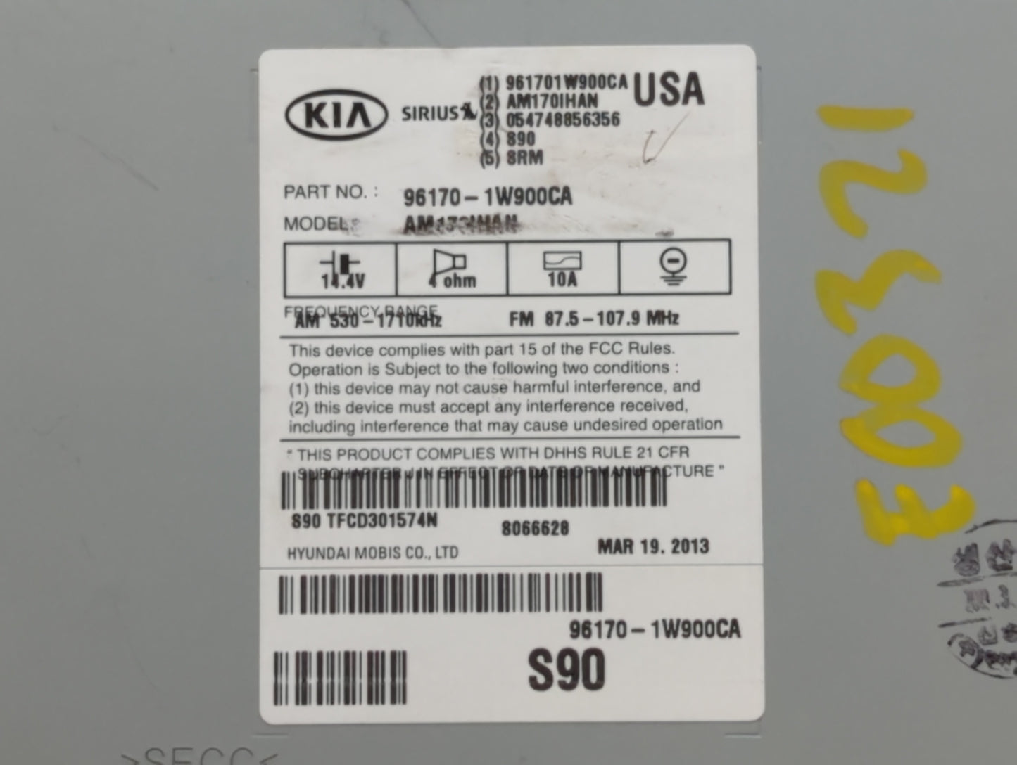 2012-2015 Kia Rio Radio AM FM Cd Player Receiver Replacement P/N:96170-1W950CA 96170-1W900CA Fits Fits 2012 2013 2014 2015 O