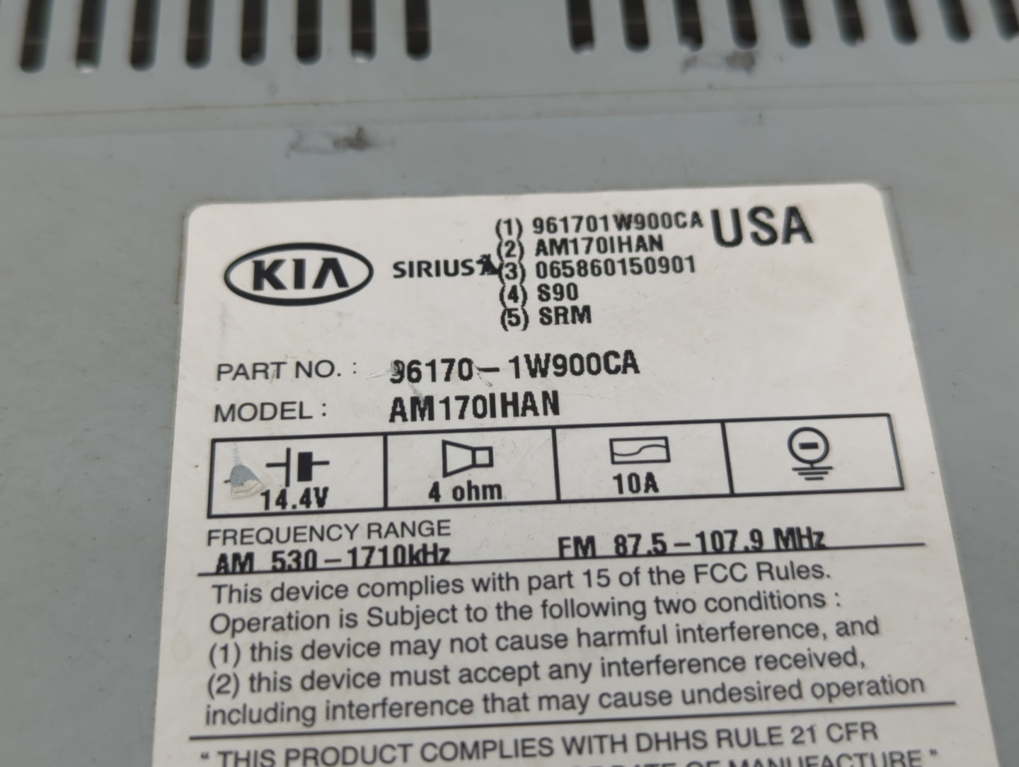 2012-2015 Kia Rio Radio AM FM Cd Player Receiver Replacement P/N:96170-1W900CA Fits Fits 2012 2013 2014 2015 OEM Used Auto P