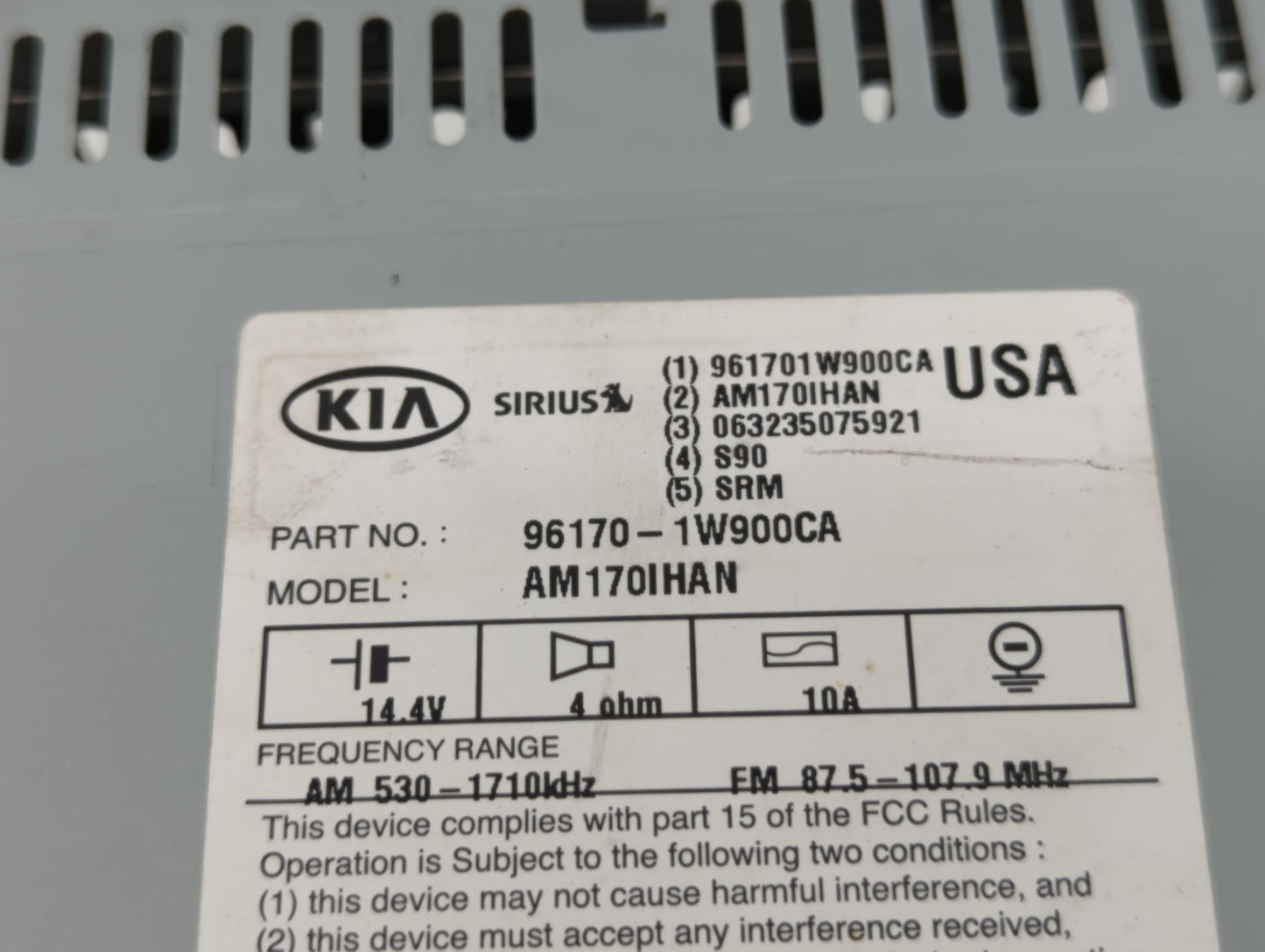 2012-2015 Kia Rio Radio AM FM Cd Player Receiver Replacement P/N:96170-1W900CA Fits Fits 2012 2013 2014 2015 OEM Used Auto P