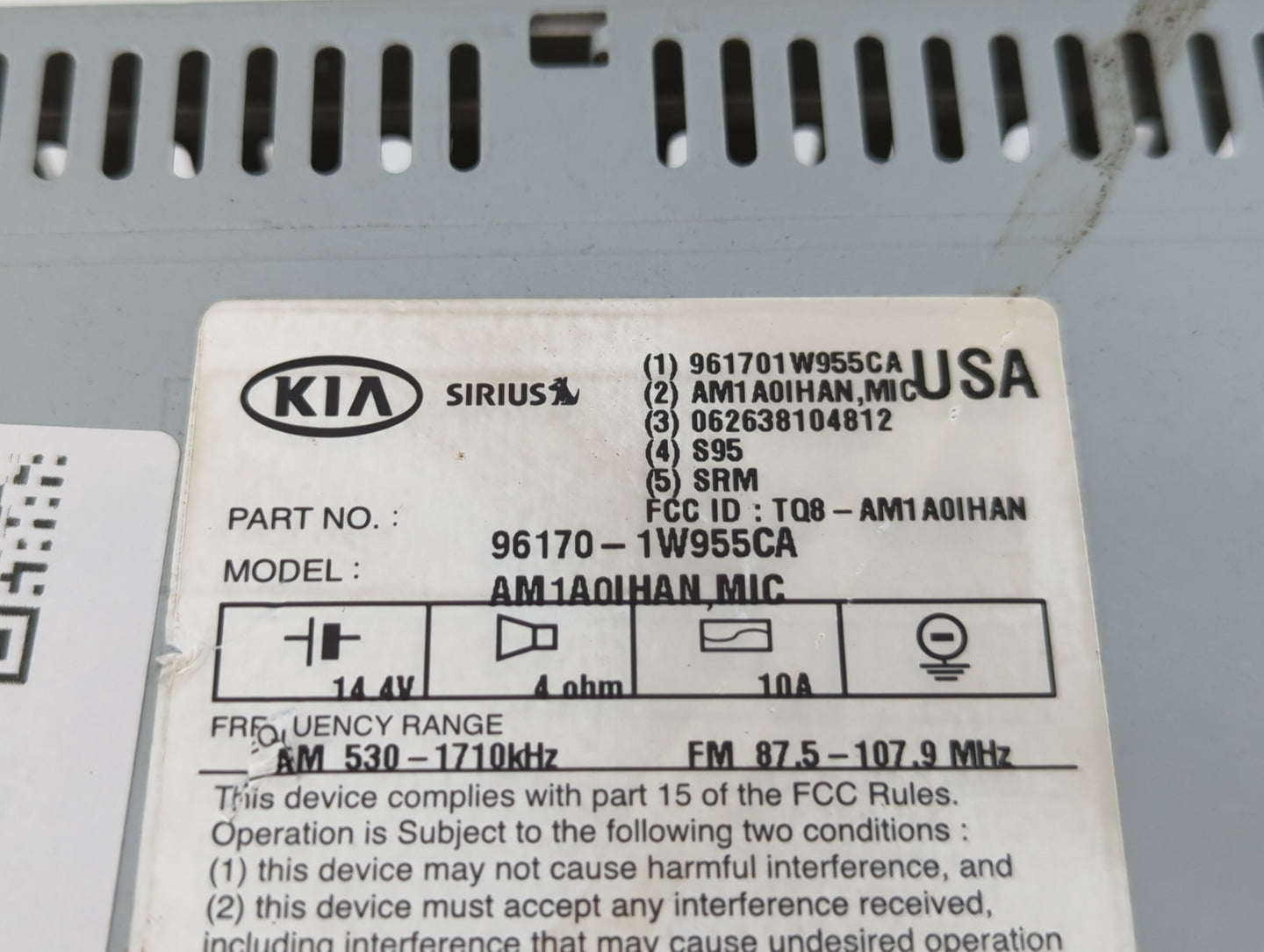 2012-2015 Kia Rio Radio AM FM Cd Player Receiver Replacement P/N:96170-1W955CA Fits Fits 2012 2013 2014 2015 OEM Used Auto P
