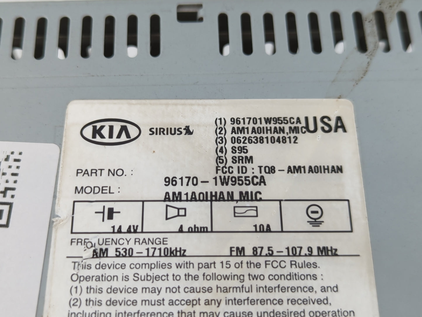 2012-2015 Kia Rio Radio AM FM Cd Player Receiver Replacement P/N:96170-1W955CA Fits Fits 2012 2013 2014 2015 OEM Used Auto P