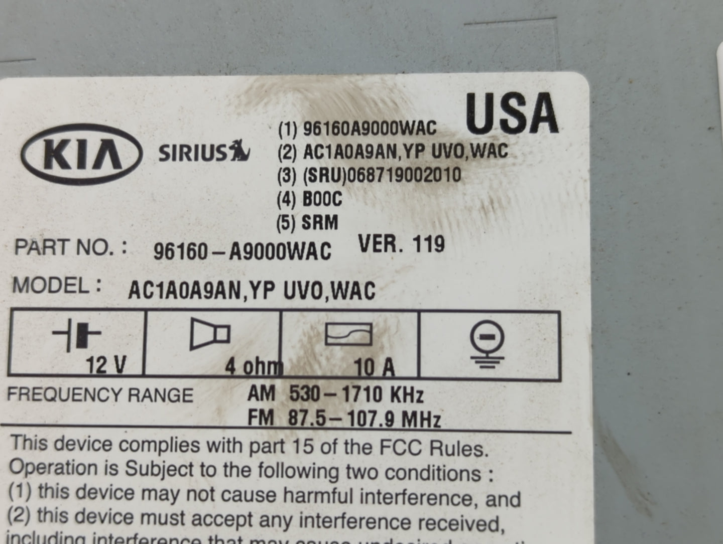 2015-2016 Kia Sedona Radio AM FM Cd Player Receiver Replacement P/N:96160-A9000WAC 96160-A9000WK Fits Fits 2015 2016 OEM Use