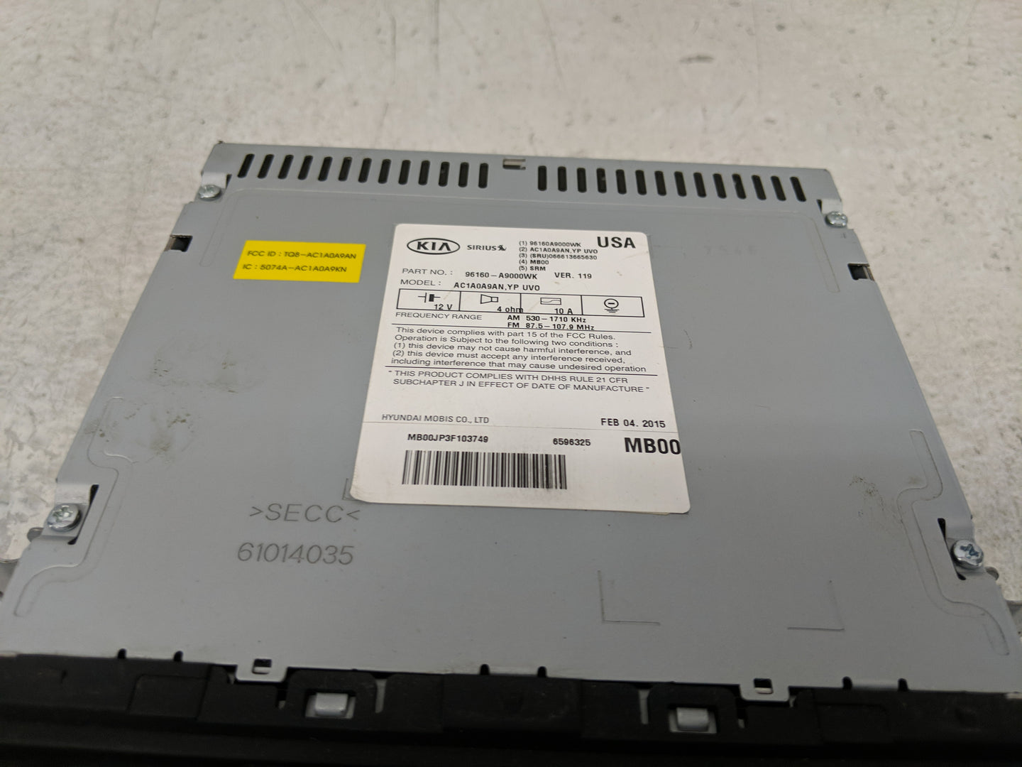 2015-2016 Kia Sedona Radio AM FM Cd Player Receiver Replacement P/N:96160-A9000WAC 96160-A9000WK Fits Fits 2015 2016 OEM Use
