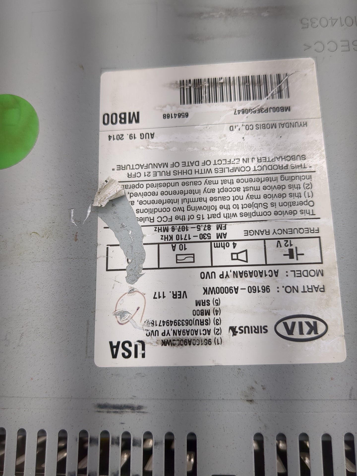 2015-2016 Kia Sedona Radio AM FM Cd Player Receiver Replacement P/N:96160-A9000WK AC1A0A9AN Fits Fits 2015 2016 OEM Used Aut