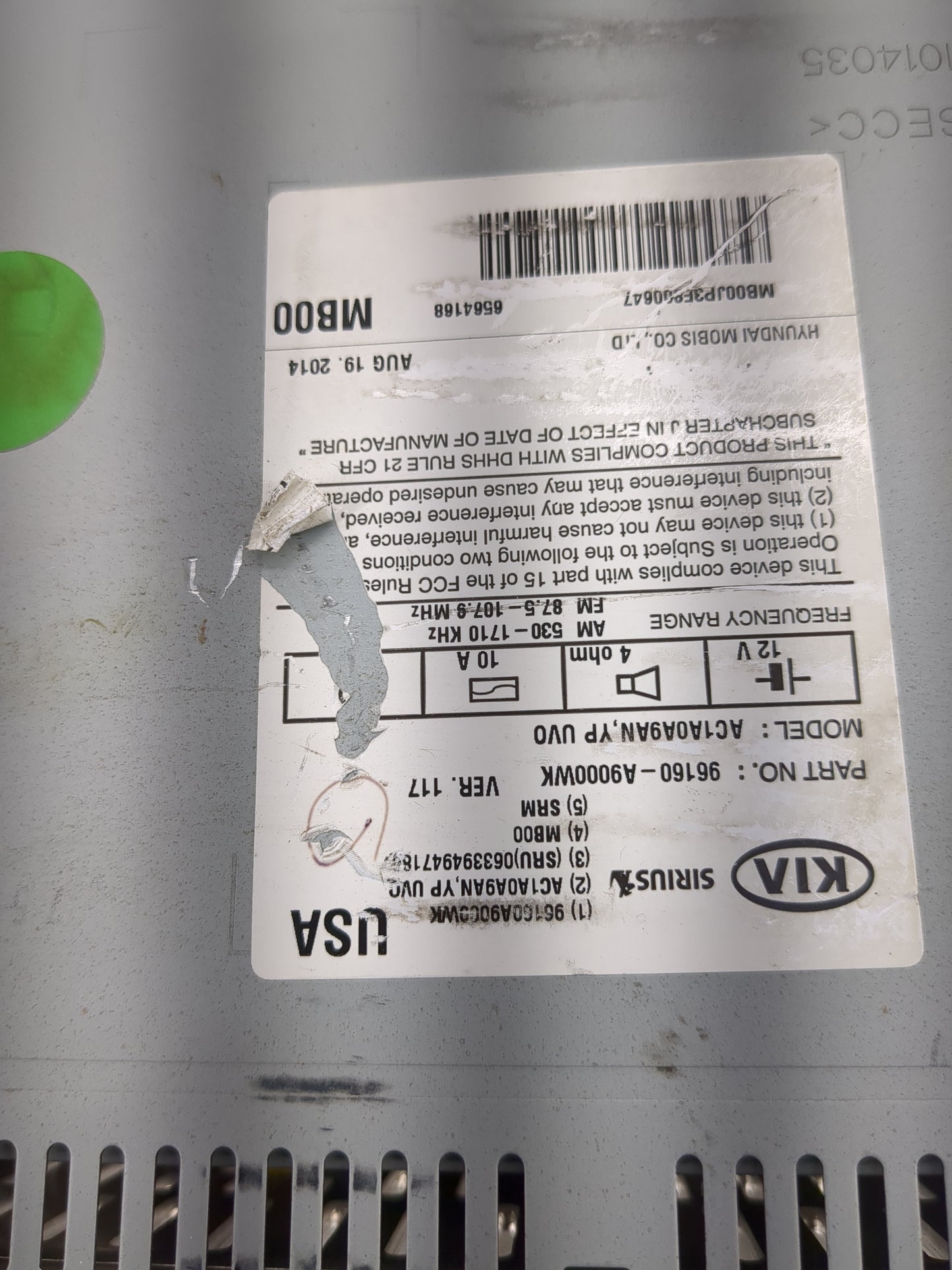 2015-2016 Kia Sedona Radio AM FM Cd Player Receiver Replacement P/N:96160-A9000WK AC1A0A9AN Fits Fits 2015 2016 OEM Used Aut