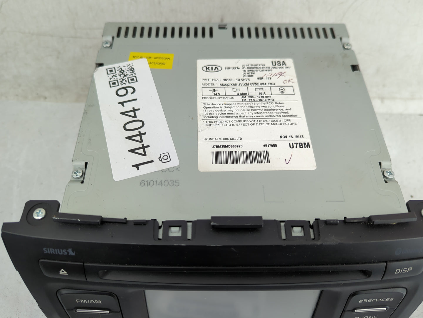 2015 Kia Sorento Radio AM FM Cd Player Receiver Replacement P/N:96160-1U721VA AC232IXAN, U7BM, TQ8-AC232IXAN, AC2A0IXKN Fits