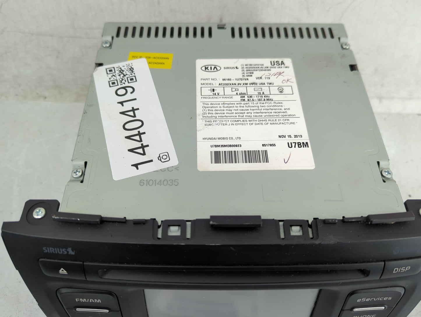 2015 Kia Sorento Radio AM FM Cd Player Receiver Replacement P/N:96160-1U721VA AC232IXAN, U7BM, TQ8-AC232IXAN, AC2A0IXKN Fits