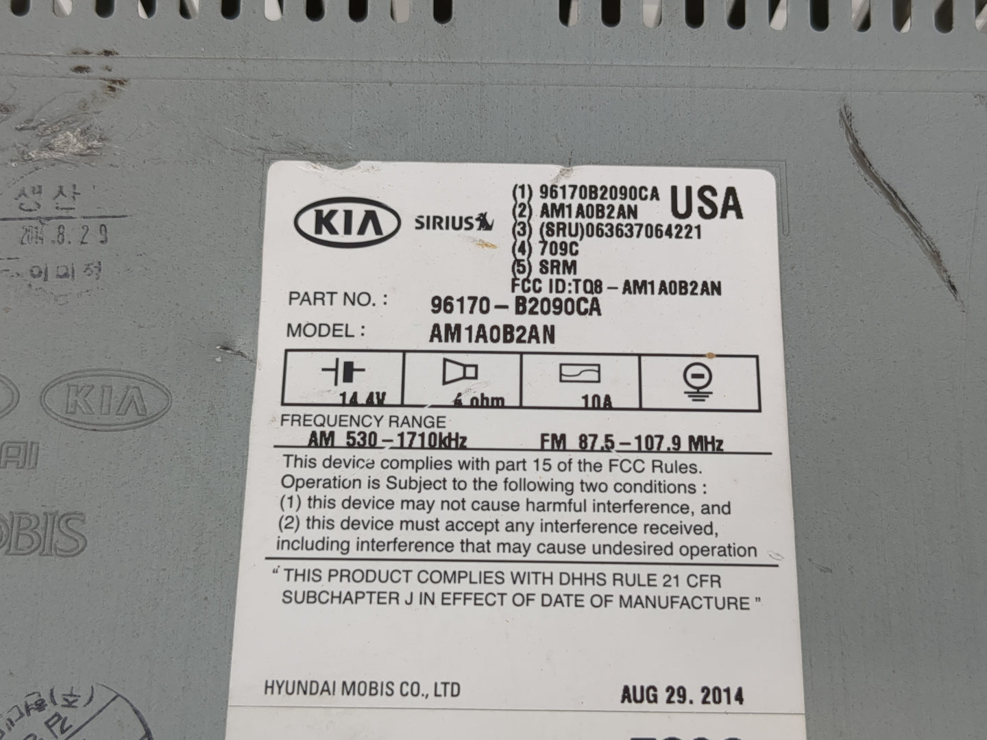 2014-2016 Kia Soul Radio AM FM Cd Player Receiver Replacement P/N:96170-B2090CA Fits Fits 2014 2015 2016 OEM Used Auto Parts
