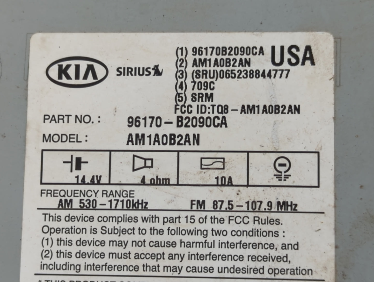 2014-2016 Kia Soul Radio AM FM Cd Player Receiver Replacement P/N:96170-B2090CA Fits Fits 2014 2015 2016 OEM Used Auto Parts