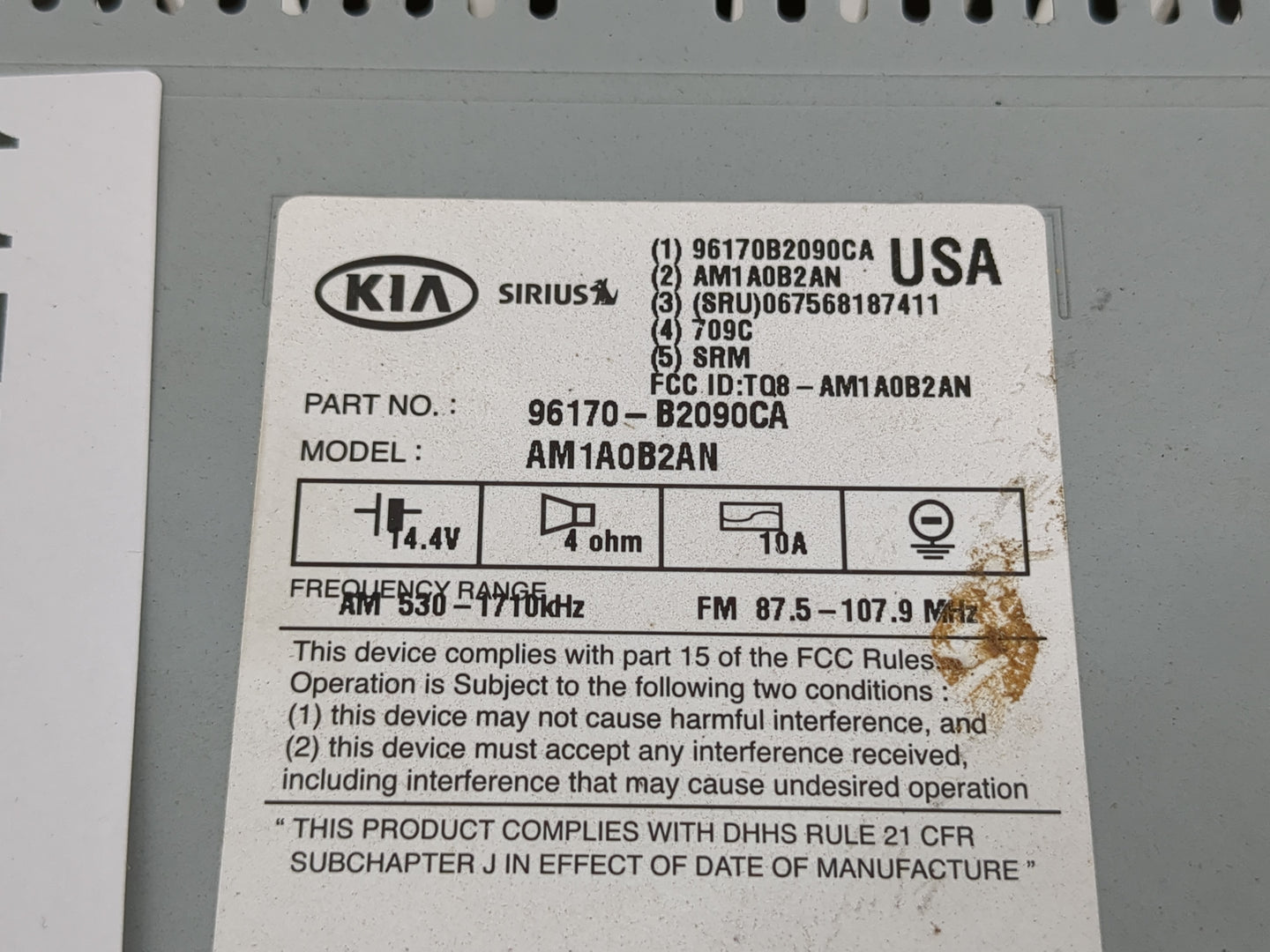 2014-2016 Kia Soul Radio AM FM Cd Player Receiver Replacement P/N:96170-B2090CA Fits Fits 2014 2015 2016 OEM Used Auto Parts