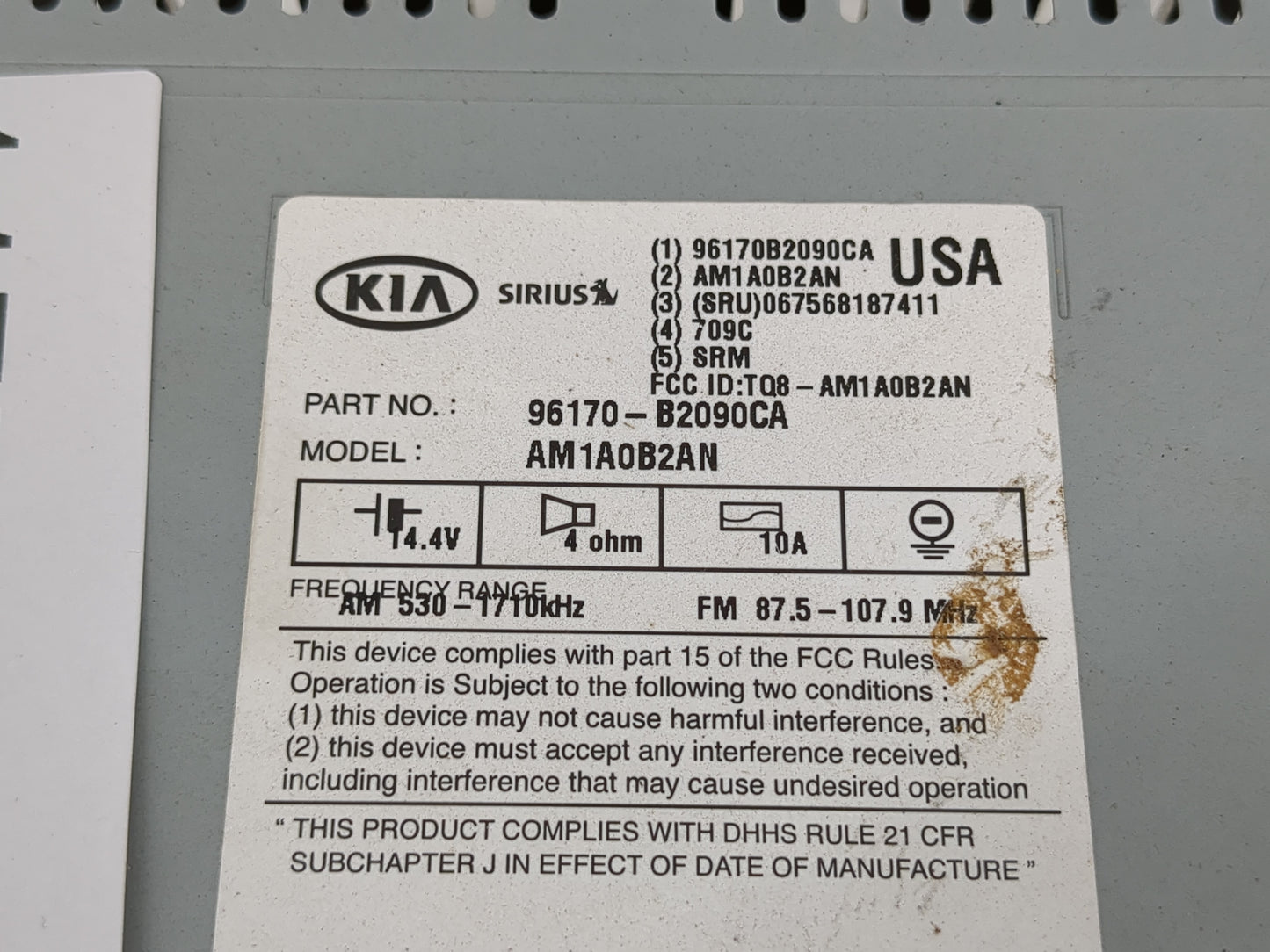2014-2016 Kia Soul Radio AM FM Cd Player Receiver Replacement P/N:96170-B2090CA Fits Fits 2014 2015 2016 OEM Used Auto Parts