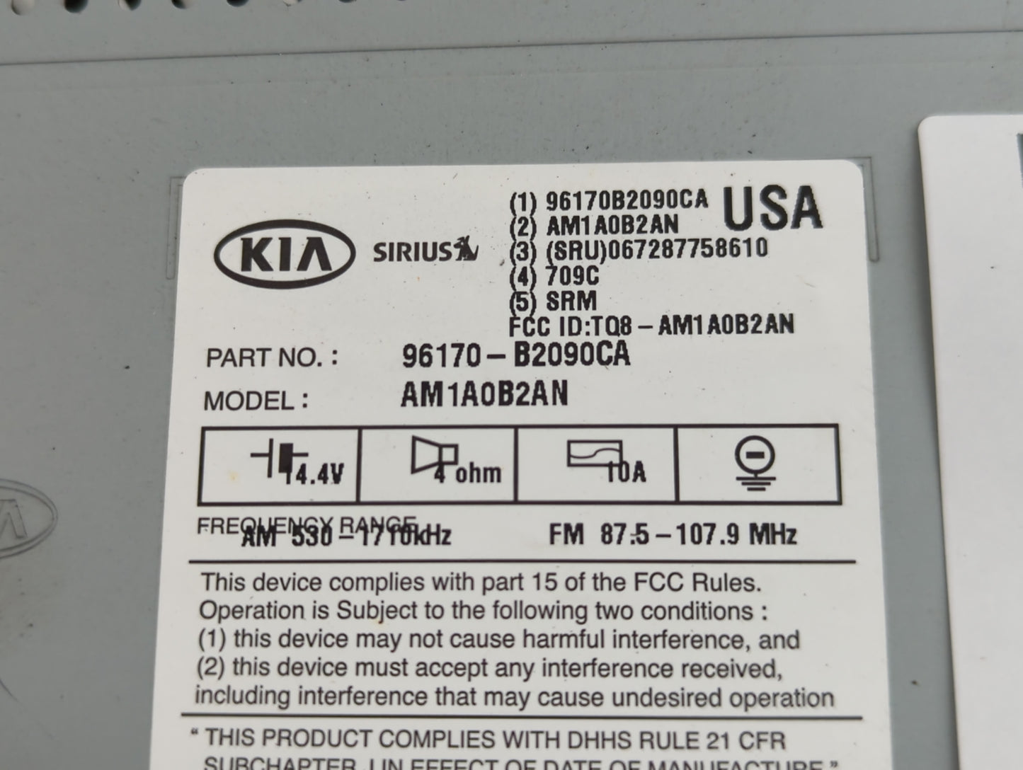 2014-2016 Kia Soul Radio AM FM Cd Player Receiver Replacement P/N:96170-B2090CA Fits Fits 2014 2015 2016 OEM Used Auto Parts