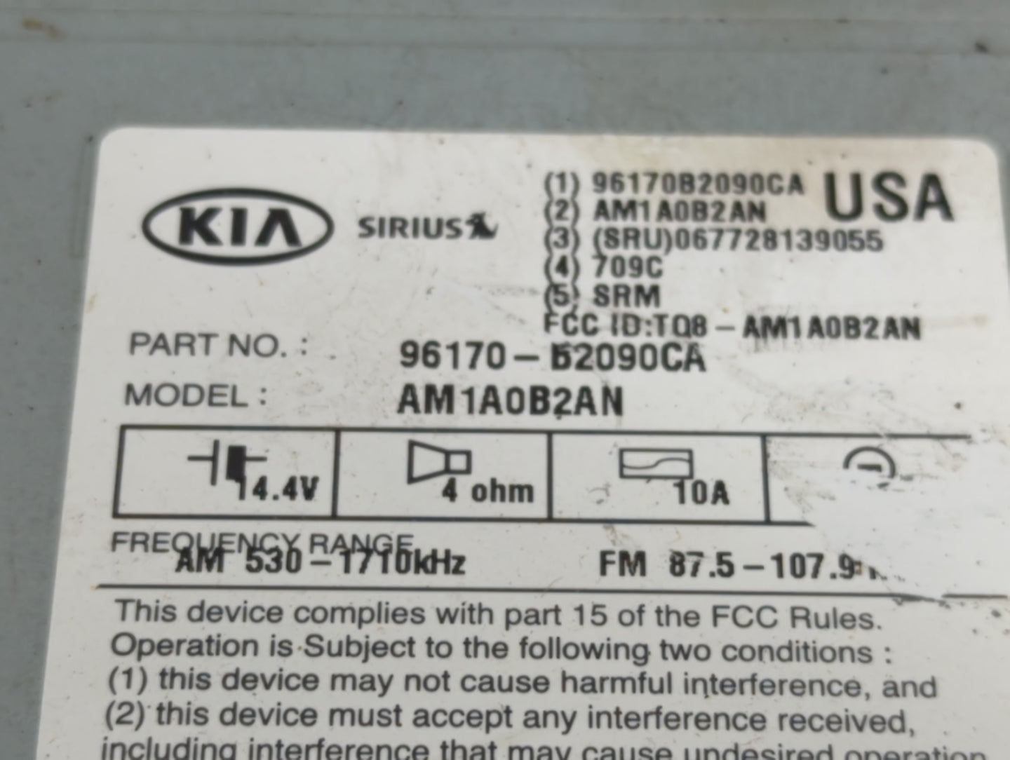 2014-2016 Kia Soul Radio AM FM Cd Player Receiver Replacement P/N:96170-B2090CA Fits Fits 2014 2015 2016 OEM Used Auto Parts