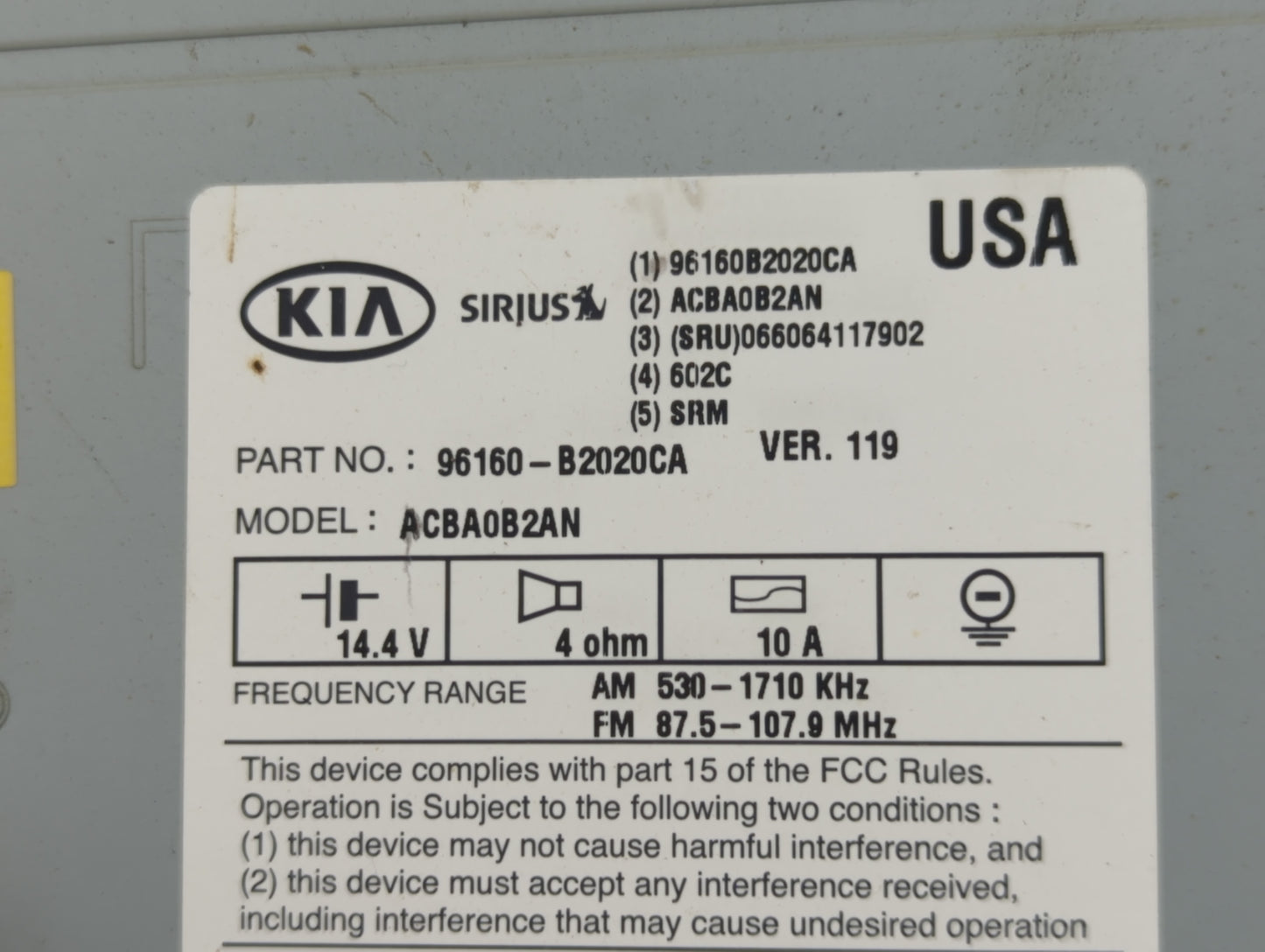 2014-2016 Kia Soul Radio AM FM Cd Player Receiver Replacement P/N:96160-B2020CA Fits Fits 2014 2015 2016 OEM Used Auto Parts