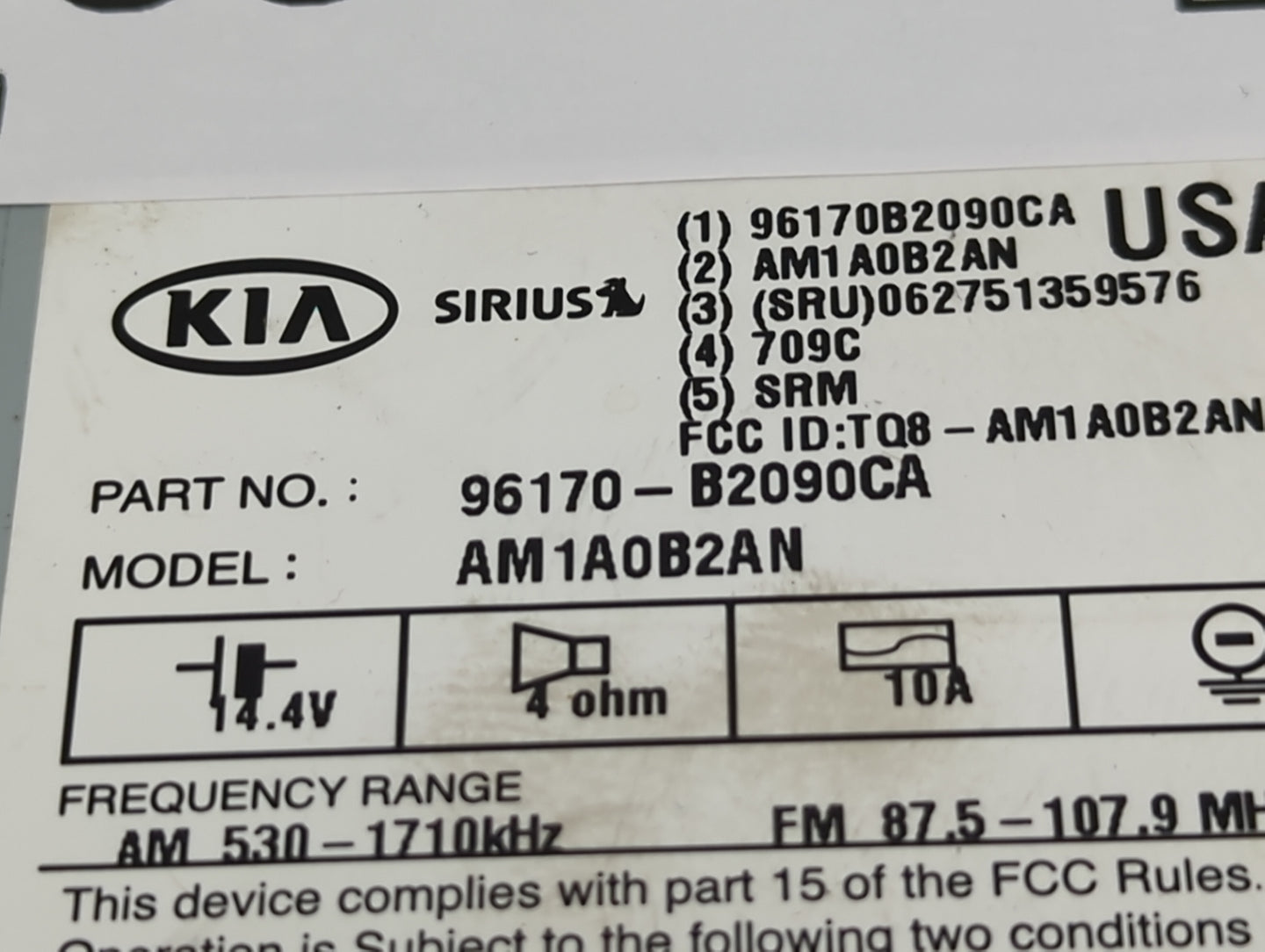 2014-2016 Kia Soul Radio AM FM Cd Player Receiver Replacement P/N:96170-B2090CA Fits Fits 2014 2015 2016 OEM Used Auto Parts
