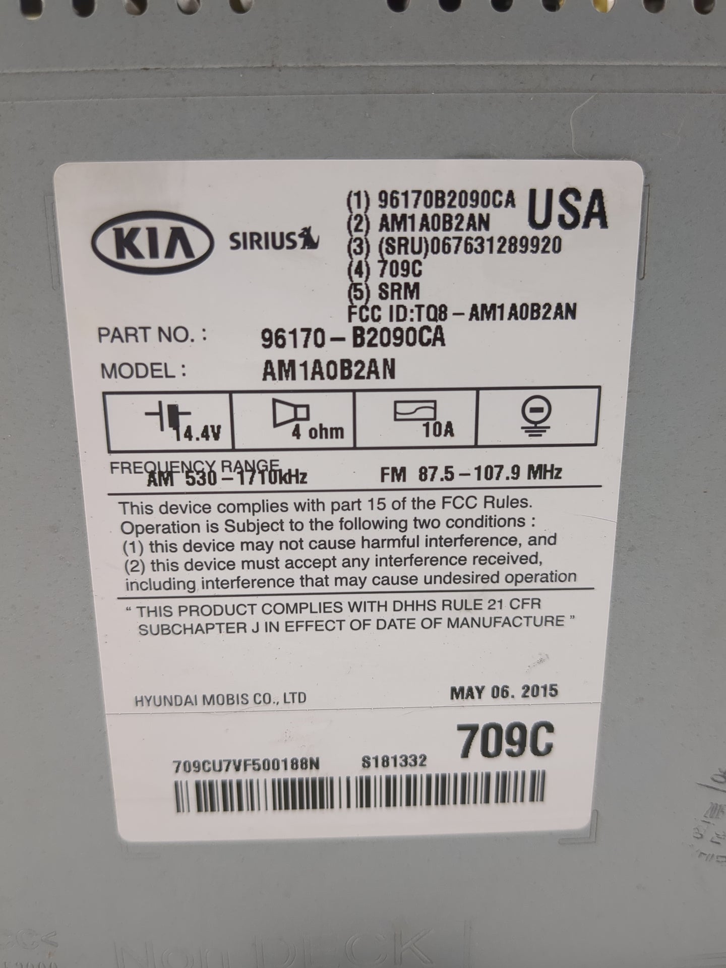 2014-2016 Kia Soul Radio AM FM Cd Player Receiver Replacement P/N:96170-B2090CA Fits Fits 2014 2015 2016 OEM Used Auto Parts