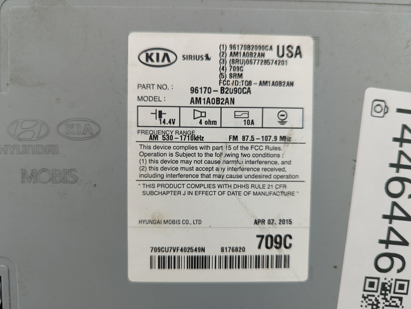 2014-2016 Kia Soul Radio AM FM Cd Player Receiver Replacement P/N:96170-B2090CA AM1A0B2AN, TQ8-AM1A0B2AN Fits Fits 2014 2015