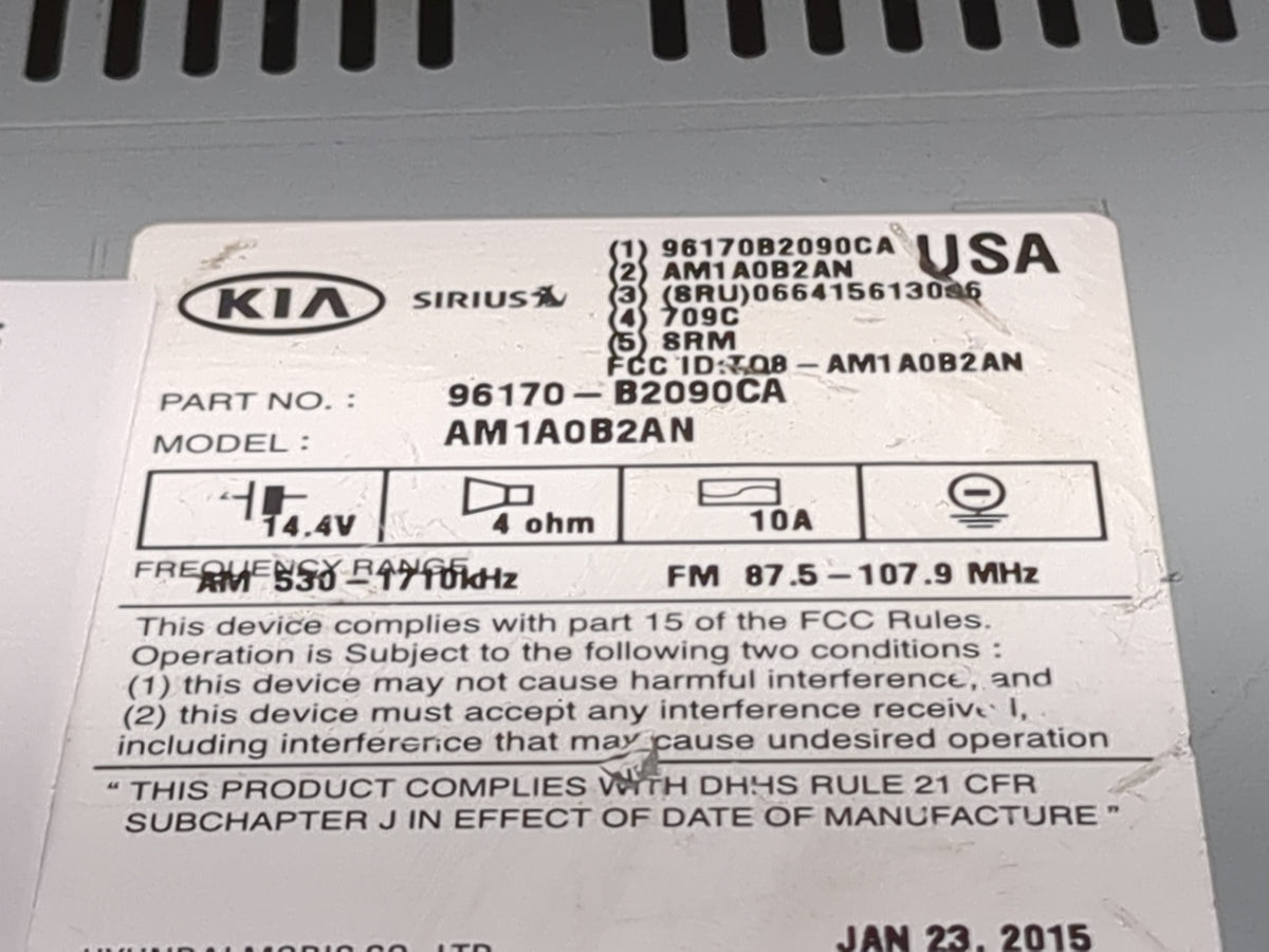 2014-2016 Kia Soul Radio AM FM Cd Player Receiver Replacement P/N:96170B2090CA AM1A0B2AN, TQ8-AM1A0B2AN Fits Fits 2014 2015 