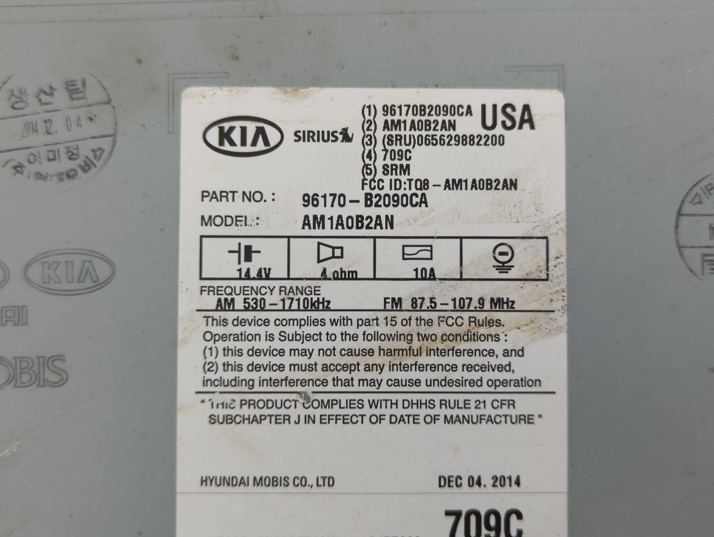 2014-2016 Kia Soul Am Fm Cd Player Radio Receiver - Oemusedautoparts1.com