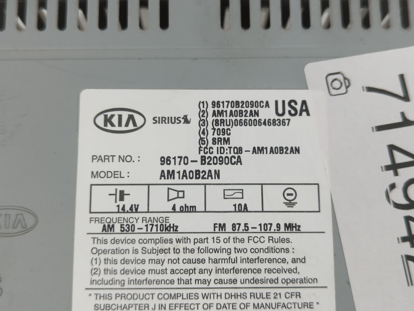 2014-2016 Kia Soul Radio AM FM Cd Player Receiver Replacement P/N:96170-B2090CA Fits Fits 2014 2015 2016 OEM Used Auto Parts