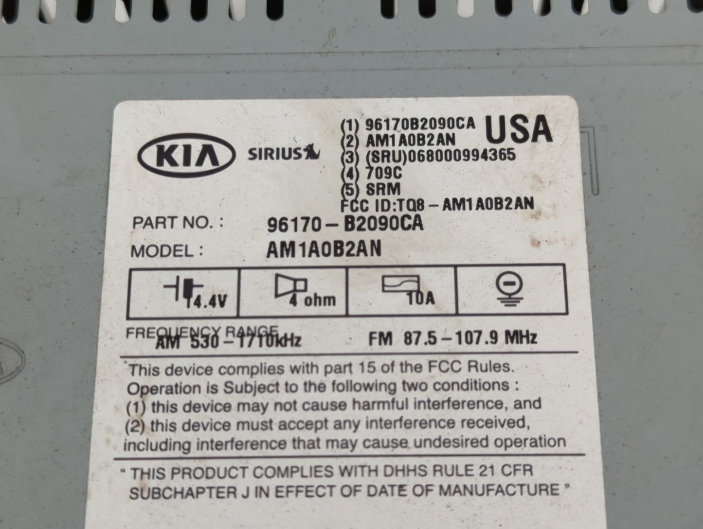 2014-2016 Kia Soul Radio AM FM Cd Player Receiver Replacement P/N:96170-B2090CA Fits Fits 2014 2015 2016 OEM Used Auto Parts