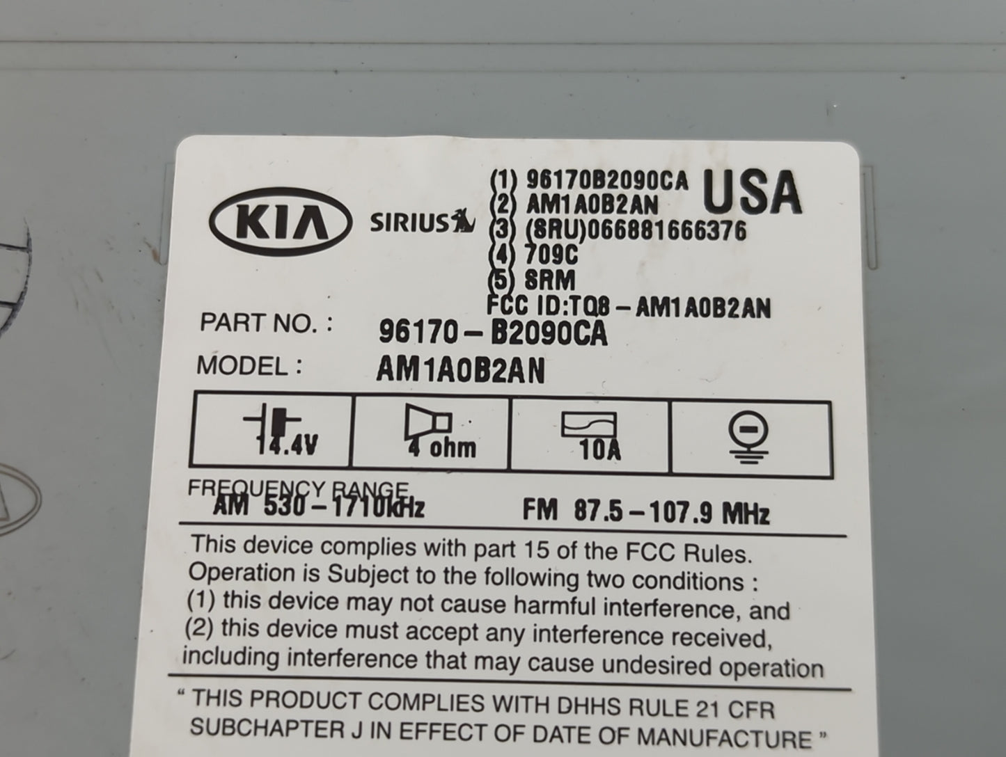 2014-2016 Kia Soul Radio AM FM Cd Player Receiver Replacement P/N:96170-B2090CA Fits Fits 2014 2015 2016 OEM Used Auto Parts