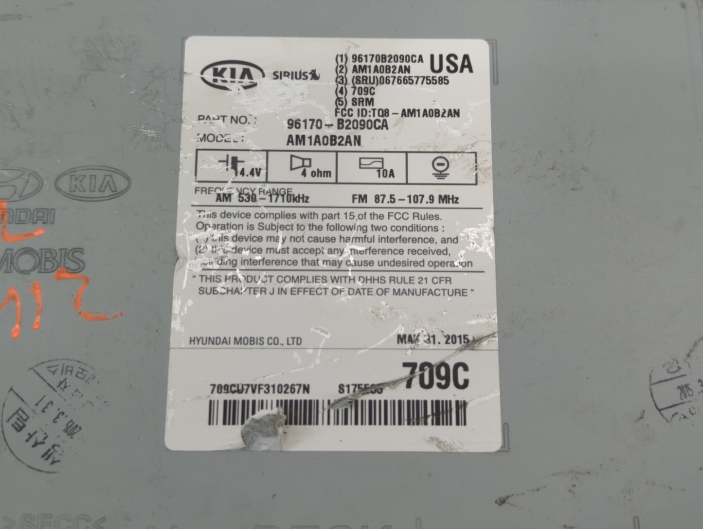 2015-2016 Kia Soul Am Fm Cd Player Radio Receiver - Oemusedautoparts1.com