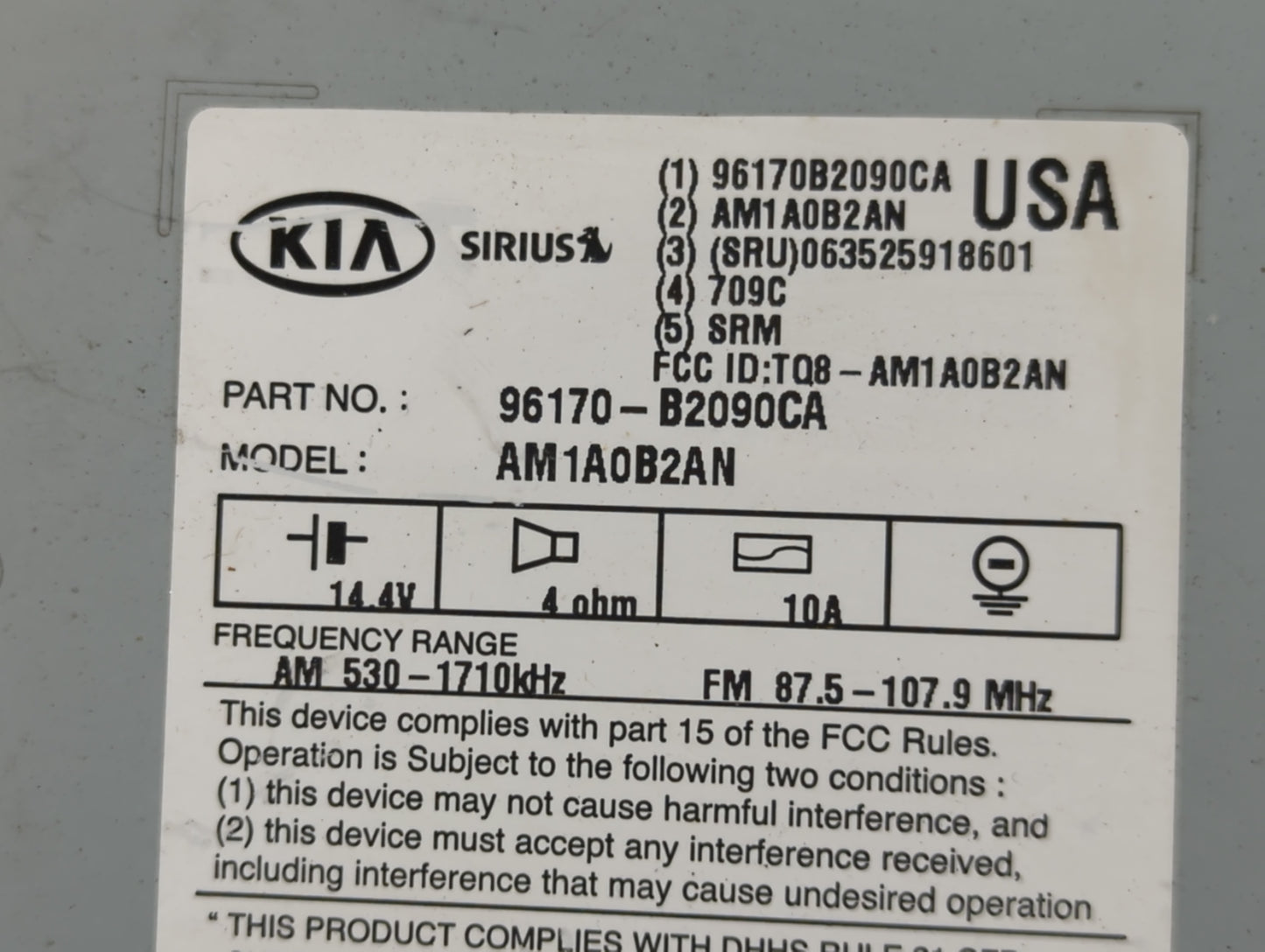 2014-2016 Kia Soul Radio AM FM Cd Player Receiver Replacement P/N:96170-B2090CA Fits Fits 2014 2015 2016 OEM Used Auto Parts