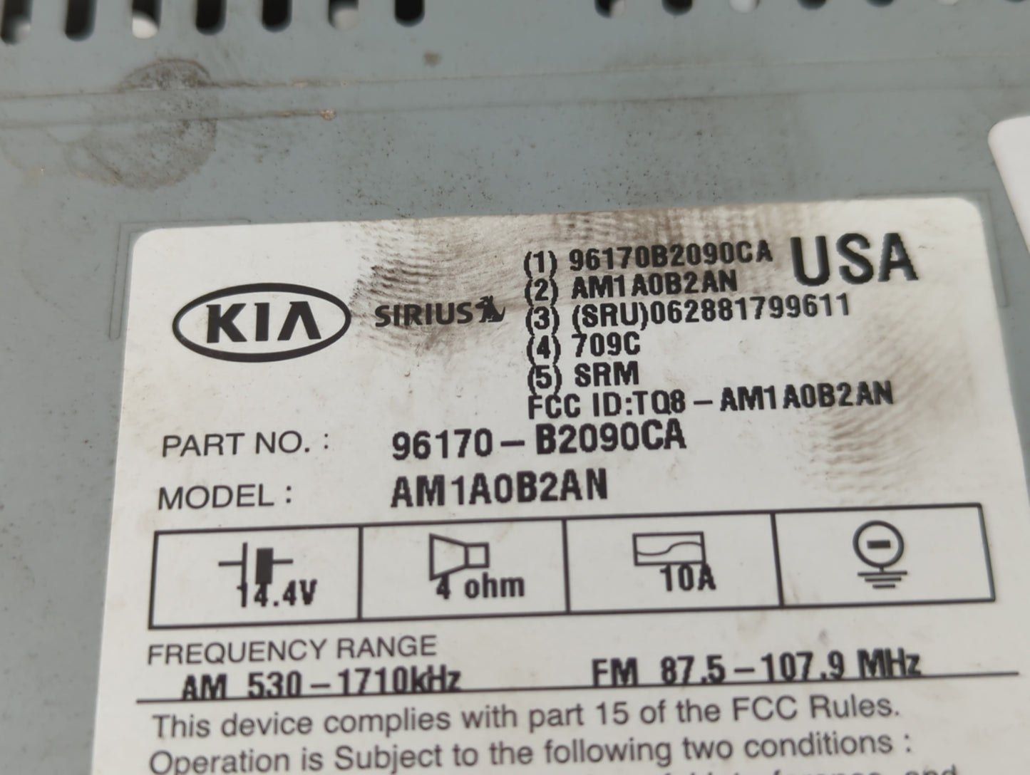 2014-2016 Kia Soul Radio AM FM Cd Player Receiver Replacement P/N:96170-B2090CA Fits Fits 2014 2015 2016 OEM Used Auto Parts