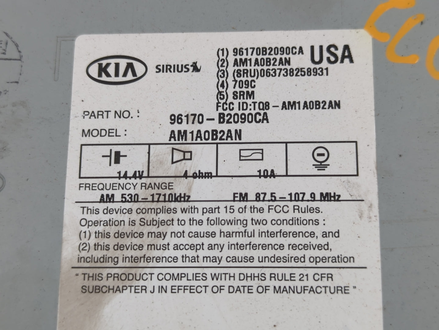 2014-2016 Kia Soul Radio AM FM Cd Player Receiver Replacement P/N:96170-B2090CA Fits Fits 2014 2015 2016 OEM Used Auto Parts