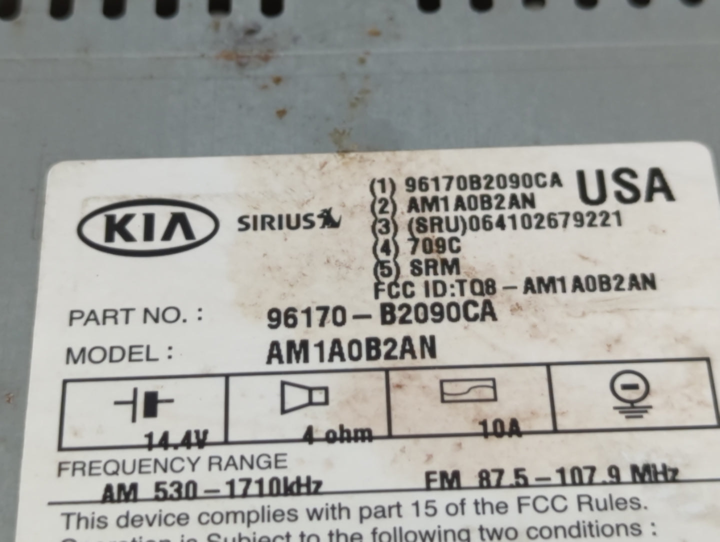 2014-2016 Kia Soul Radio AM FM Cd Player Receiver Replacement P/N:96170-B2090CA Fits Fits 2014 2015 2016 OEM Used Auto Parts