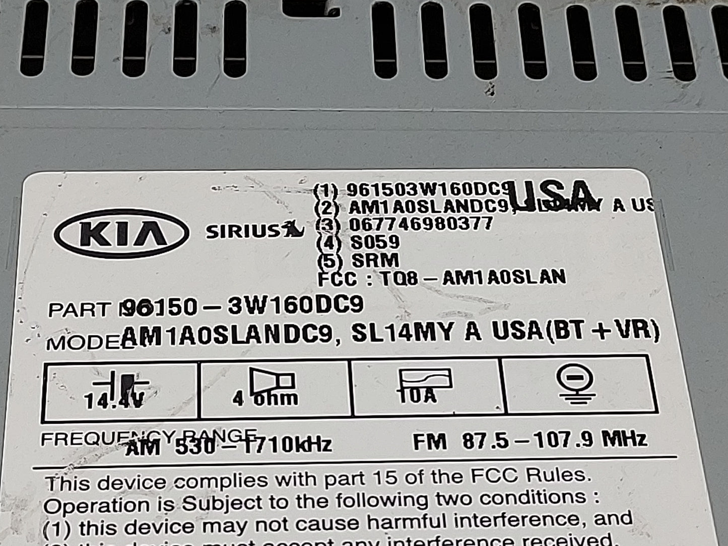 2014-2016 Kia Sportage Radio AM FM Cd Player Receiver Replacement P/N:961503W160DC9 AM1A0SLANDC9 Fits Fits 2014 2015 2016 OE