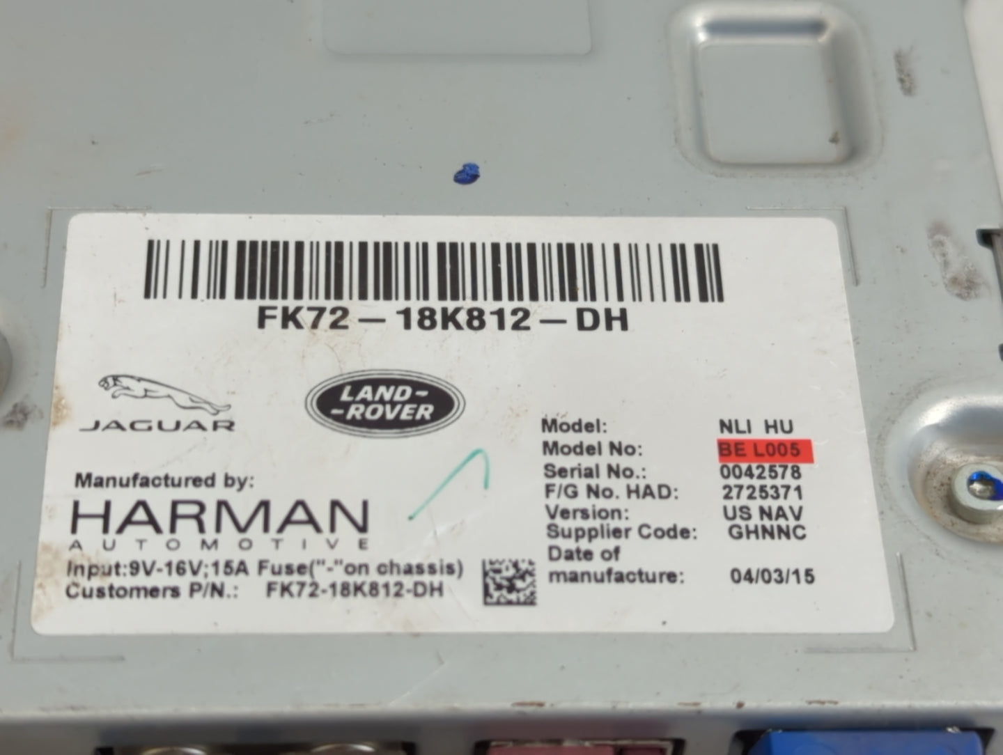 2015-2016 Land Rover Discovery Sport Radio AM FM Cd Player Receiver Replacement P/N:FK72-18K812-DH Fits Fits 2015 2016 OEM U