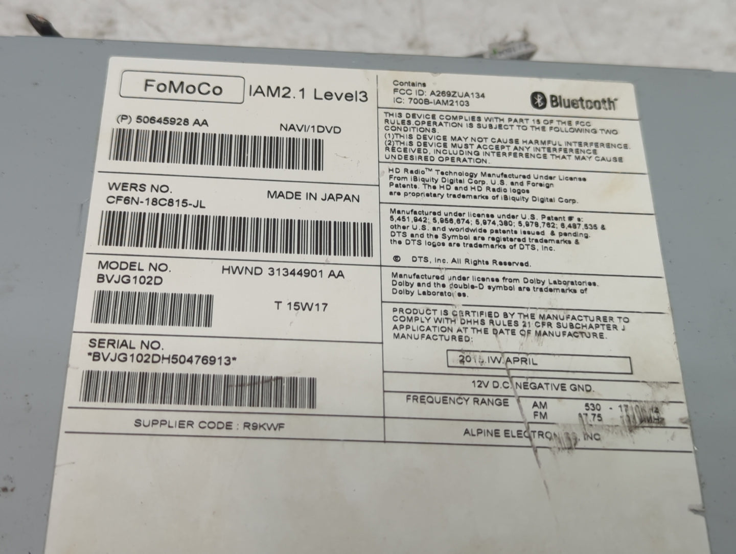 2015 Land Rover Evoque Radio AM FM Cd Player Receiver Replacement P/N:BVJG102D CF6N-18C815-JL Fits Fits 2012 2013 2014 2016 