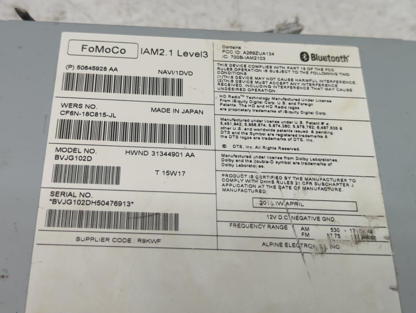 2015 Land Rover Evoque Radio AM FM Cd Player Receiver Replacement P/N:BVJG102D CF6N-18C815-JL Fits Fits 2012 2013 2014 2016 