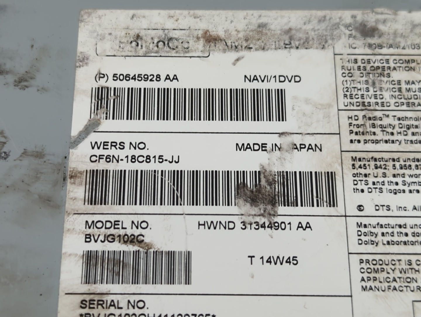 2012-2016 Land Rover Range Rover Sport Radio AM FM Cd Player Receiver Replacement P/N:50645928 AA Fits OEM Used Auto Parts -