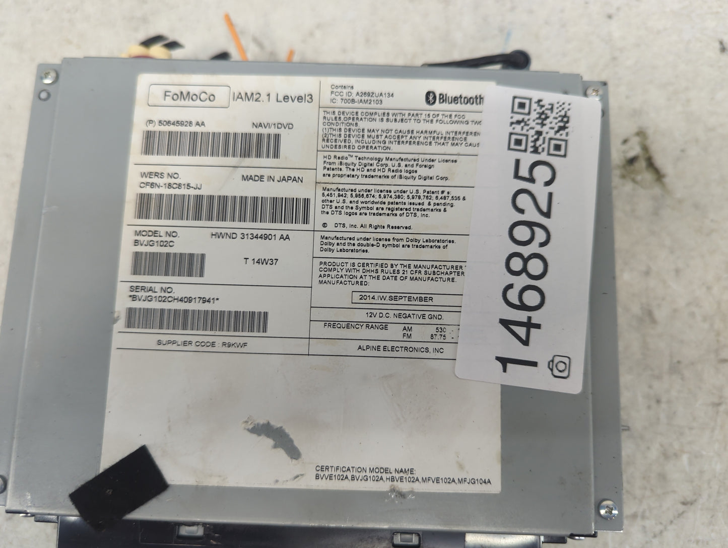 2012-2016 Land Rover Range Rover Sport Radio AM FM Cd Player Receiver Replacement P/N:50645928AA CF6N-18C815-JJ Fits OEM Use